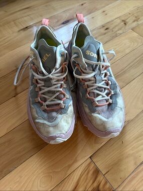 Sorel Women’s Pink and Gray Kinetic Breakthru Trail Shoes